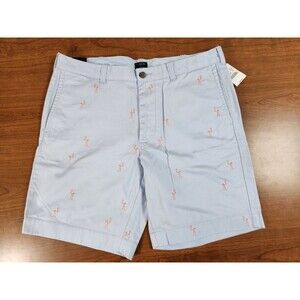 J. Crew Mens Gramercy Light Blue W/ Pink Flamingos Chino Shorts Size 35W NWT
